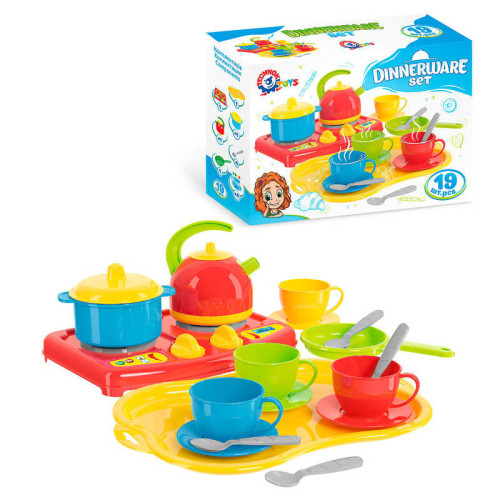 гр Кухня "Маринка" 1554 (5) "Technok Toys", чашки, блюдця, ложки, пательня, кастрля, чайник, плита, таця, в коробці