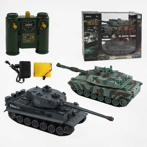 Танковий бій на радіокеруванні 99823 (8/2) 2 танки, акумулятори 4.8 V, пульти 2.4 GMHz, звуки, підсвічування, гумові гусені, рухлива башта, в коробці