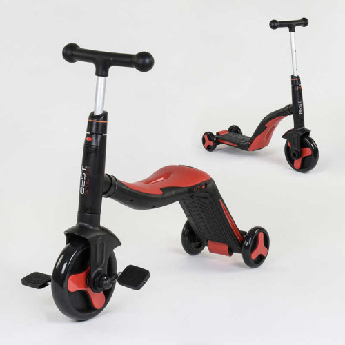 Самокат 3в1 JT 28288 (1) Best Scooter, самокат-велобіг-велосипед, ЧЕРВОНИЙ, світло, 8 мелодій, колеса PU, переднє колесо d = 20см, задні d = 11см