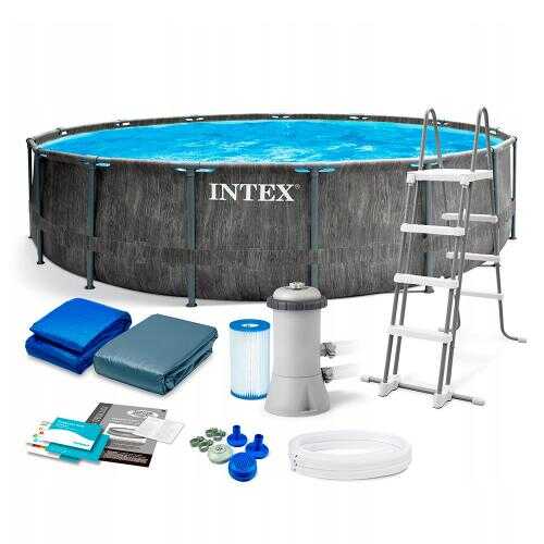 Intex Басейн каркасний 26744 NP (1) об'єм:24310л, розмір:549x122см, сходи, насос-фільтр:5 678 л/год, драбина, тент, підстилка), в коробці