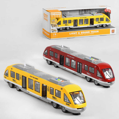 Потяг WY 920 AB (18) "Швидкісний експрес", 2 кольори, підсвічування, звук, відкриваються двері, інерція, в коробці