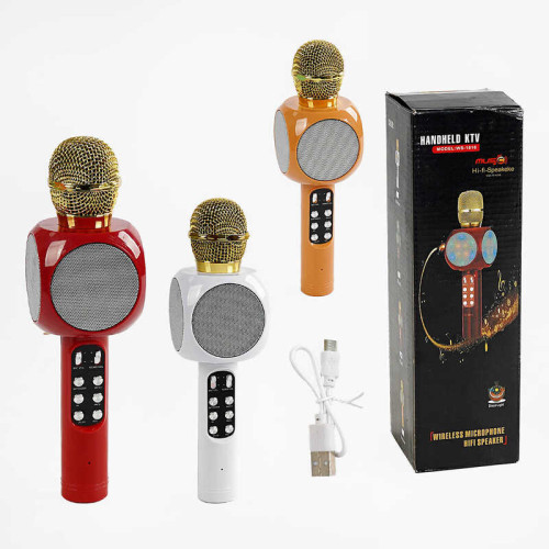 Мікрофон С 48342 (50) 3 кольори, караоке, bluetooth, USB, колонка, в коробці, ВИДАЄТЬСЯ ТІЛЬКИ МІКС ВИДІВ