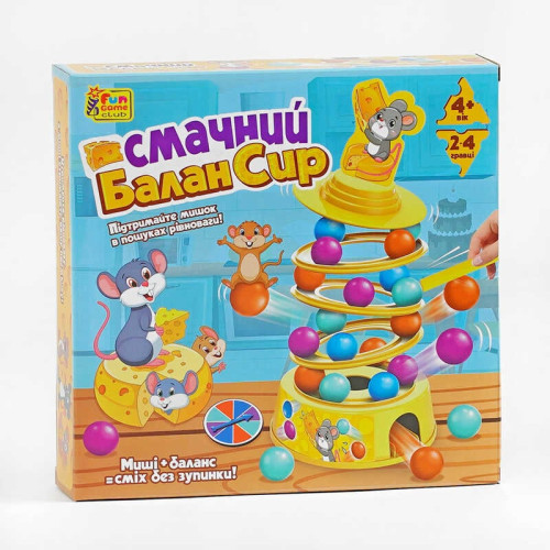 гр Настільна гра "Смачний БаланСир" 37297 (12) "4FUN Game Club", 36 кульок, основа, 4 кільця, палички, наліпки, фігурка мишеняти, в коробці