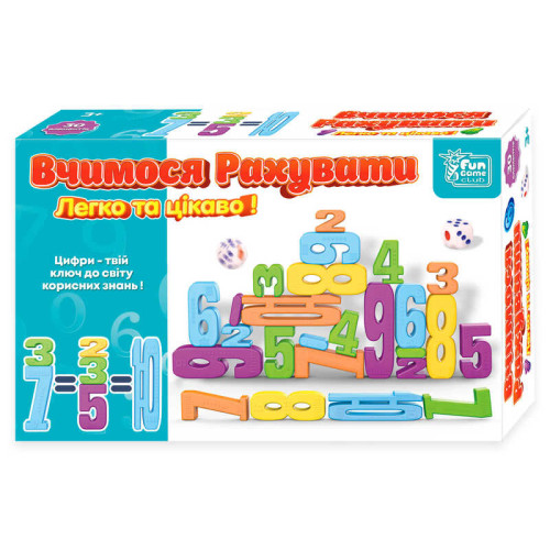 гр Математична гра "Вчимося рахувати" 44735 (24) "4FUN Game Club", 30 елементів, кубик, в коробці