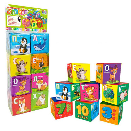 гр Кубики 40413 (36/2) "4FUN Game Club", "Тварини", 8 штук, м'які, водонепроникна тканина, літери, геометричні фігури, в пакеті