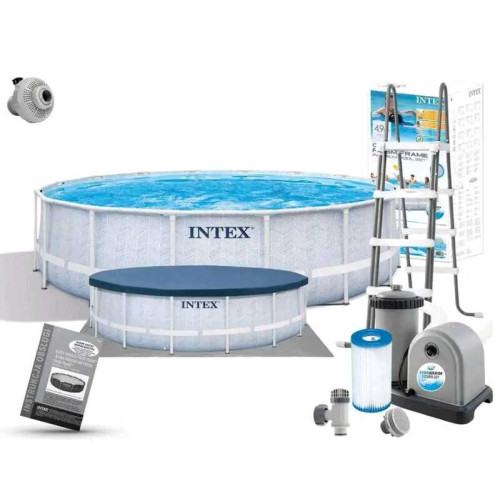 Intex Басейн каркасний 26746 (1) 488х122см (5 678 л/год, драбина, тент, підстилка), об'єм - 19156 л