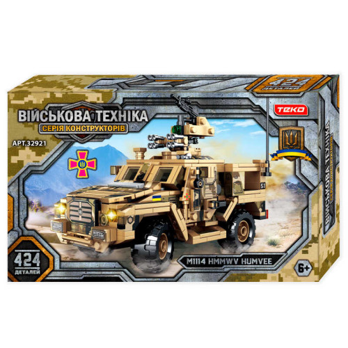Конструктор “Військова техніка” 32921 (18) "Teko", 424 деталі, військовий автомобіль “HMMWV M1114”, рухомі елементи, в коробці