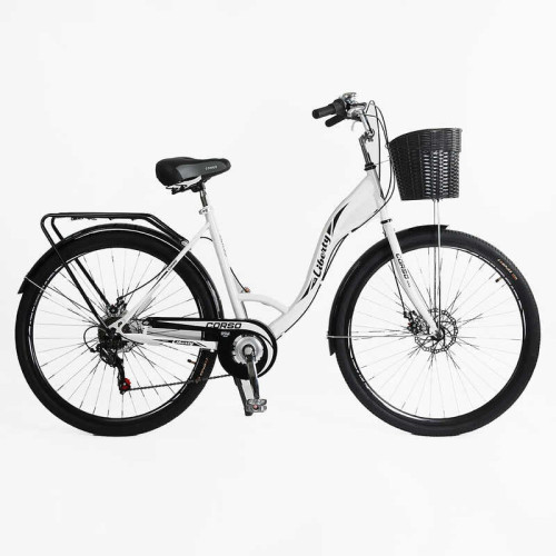 Велосипед міський Corso «Liberty» 28’’ дюймів LR-28014 (1) + КОШИK, сталева рама 20``, Shimano 7 швидкостей, корзина, багажник