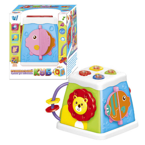 Музичний мультибокс 38955 (72/2) "WToys", ОЗВУЧУВАННЯ УКРАЇНСЬКОЮ МОВОЮ, пісеньки, казки, назви тварин, цікаві історії, підсвічування, пальчикові ігри, брязкальце, тріскачка, в коробці