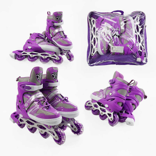 Ролики 95614-L /розмір 39-43/ колір – ФІОЛЕТОВИЙ (6) колеса PVC, устілка 25-27 см, ПЕРЕДНЄ КОЛЕСО СВІТЛО, d – 6.5 см, в сумці