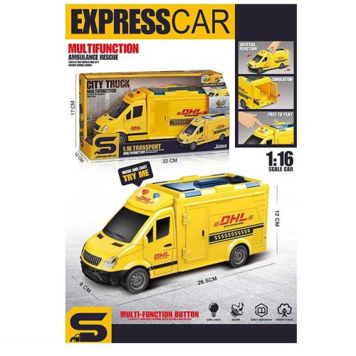 Спецтехніка JS 126 F (36) “Автофургон”, 1:16, звуки, підсвічування, інерція, відкриваються дверцята, гумові шини, в коробці