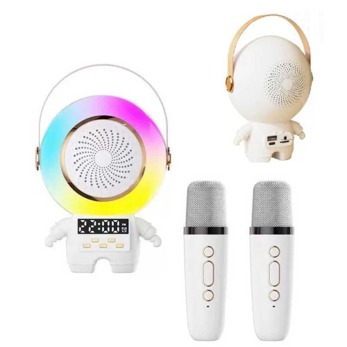 Караоке C 72554 (40) bluetooth, 2 мікрофони, підсвічування, type-c, TF-картка, AUX-роз’єм, регулювання гучності, зміна голосу, годинник, в коробці