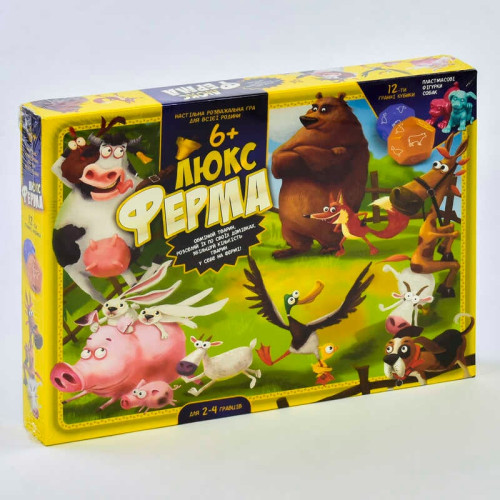 гр Гра велика настільна "Ферма ЛЮКС" G-FL-UA-01-02 УКР. (5) "Danko Toys", поле, фішки, фігурки, 12-ти гранні кубики, в коробці