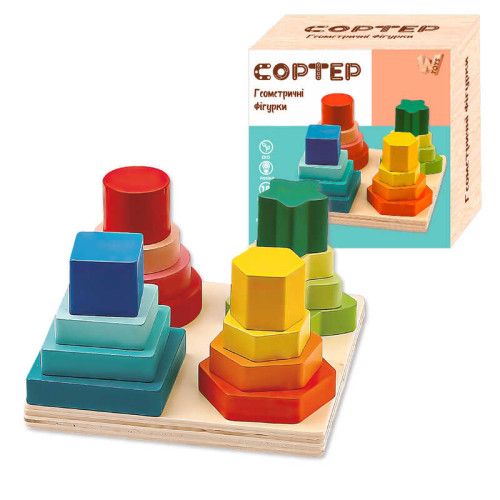 Дерев'яний геометричний сортер 36801 (36) "WToys", 12,5х12,5 см, в коробці