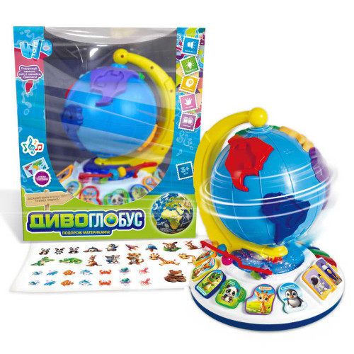 Диво-глобус 62609 (12) "WToys", ОЗВУЧУВАННЯ УКРАЇНСЬКОЮ МОВОЮ, 7 віршів, 7 пісень, 10 казок, ноти, цифри, сортер, намистини, підсвічування, в коробці