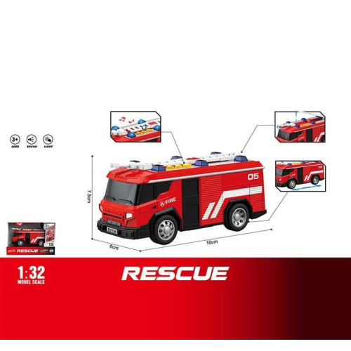 Спецтехніка WY 1134 A (96) "Пожежний автомобіль", інерція, світло, звук, масштаб 1:32, гумові колеса, рухома драбина, в коробці