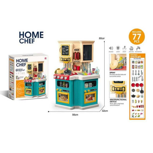 Кухня 922-164 (6) 77 елементів, розмір: 56х32х80 см, парогенерація, автоматична подача води, підсвічування, звуки, муляжі продуктів, посуд, крейда у 12ти кольорах, в коробці