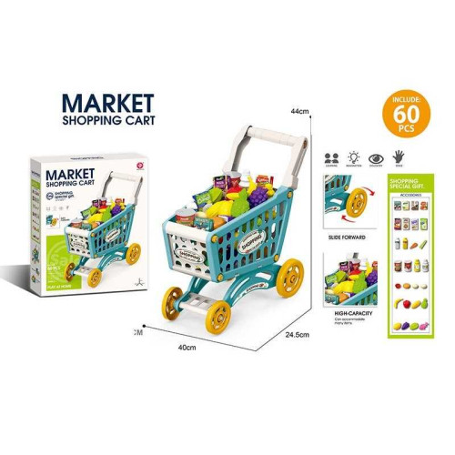 Візок з продуктами 922-152 (24) 60 елементів, візок для покупок, муляжі продуктів, наліпки, в коробці