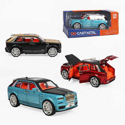 Машинка MS 6283-5 (36) 3 кольори, металопластик, масштаб 1:24, інерція, звуки, підсвічування, на батарейках, дверцята, багажник та капот відчиняються, в коробці