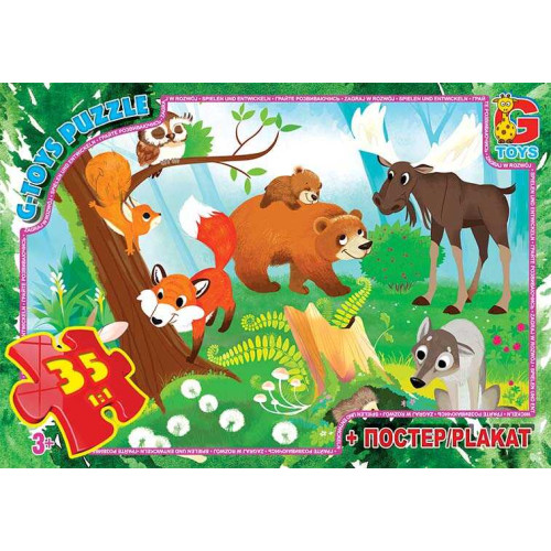 гр Пазли 35 ел. "G Toys" "Вчимося з задоволенням: Лісові мешканці" GF 04 (62) + постер, в коробці