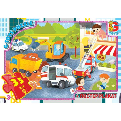 гр Пазли 35 ел. "G Toys" "Вчимося з задоволенням: Аварійні служби" GF 07 (62) + постер, в коробці