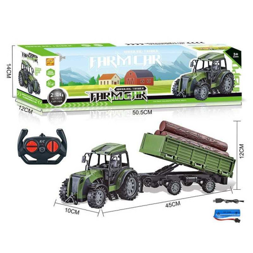Трактор на радіокеруванні AJ 25-1 B (18) акумулятор 3.7V, USB-кабель, пульт 2.4G, знімний причіп, колоди, в коробці