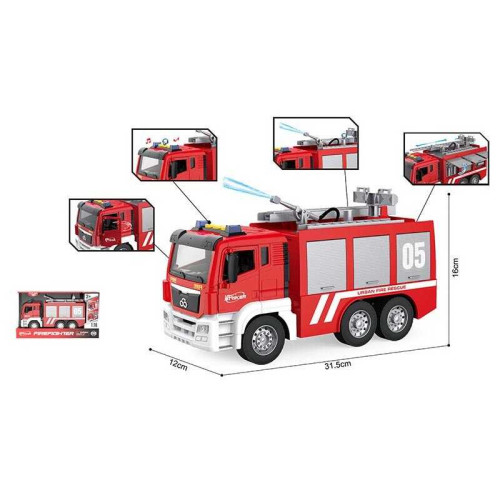 Спецтехніка WY 1124 A (18)  “Пожежна машина”, масштаб: 1:10, підсвічування, звуки, інерція, помпова подача води, резервуар, гумові шини, в коробці