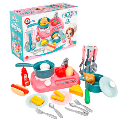 гр Набір посуду 3021 (3) "Technok Toys", 33 предмети, плита, посуд, муляжі їжі, в коробці