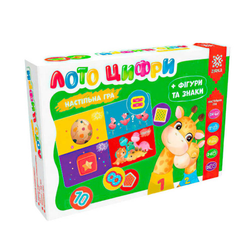 гр Лото “Цифри + фігури, знаки та асоціації” 129233 (5) "Ранок" 6 карток, 24 фішки, в коробці