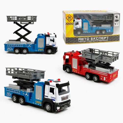 Спецтехніка LS-0748-65 (60/2) “Авто Експерт”, “Автопідіймач”,  металопластик, масштаб: 1:32, інерція, підсвічування, звук, відчиняються двері, підйомна платформа, ножичний механізм, гумові шини, в коробці