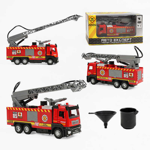 Спецтехніка LS-1008-31 (60/2) “Авто Експерт”, “Пожежна машина”, металопластик, масштаб: 1:32, інерція, підсвічування, звук, помпова подача води, резервуар, телескопічна драбина, відчиняються двері, гумові шини, в коробці