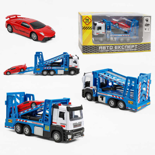 Спецтехніка LS-7088-29 (60/2)  “Авто Експерт”, “Евакуатор”, металопластик, масштаб: 1:32, інерція, підсвічування, звук, механічний підіймач, рухома двоярусна платформа, відчиняються двері, гумові шини, інерційна машинка, в коробці