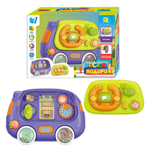 Автобус "Веселі подорожі" 84183 (48) "WToys", ОЗВУЧУВАННЯ УКРАЇНСЬКОЮ МОВОЮ, підсвічування, пісні, віршики, рухомі шестерні, спінер, колеса-брязкальця, в коробці