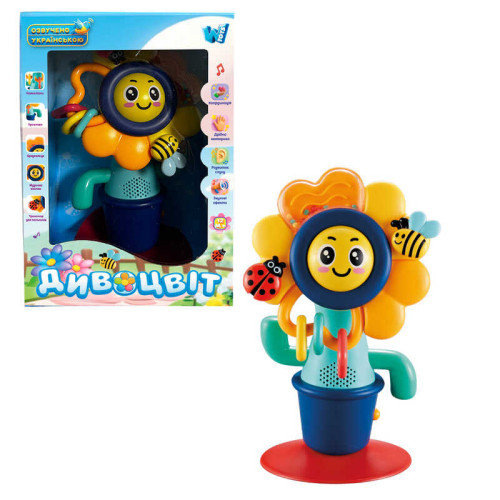 Дивоцвіт 96388 (12) "WToys", ОЗВУЧУВАННЯ УКРАЇНСЬКОЮ МОВОЮ, намистинки, тріскачка, пісні, скоромовки, підсвічування, на присосці, регулювання гучності, тренажери для пальчиків, в коробці