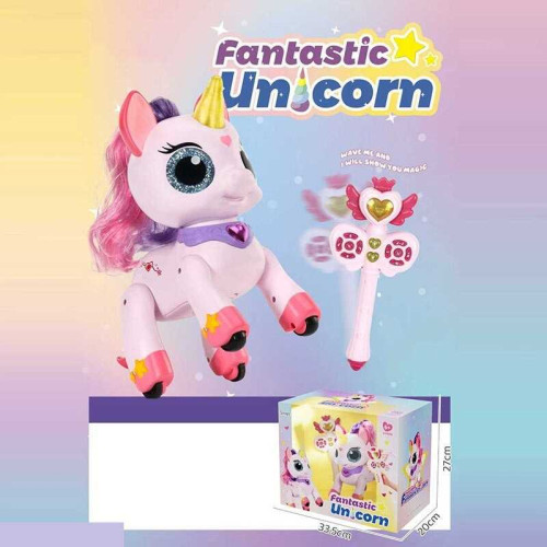 Єдиноріг на радіокеруванні 6605 (12) пульт 2.4 GHz, вбудований акумулятор 3,7 V, звуки, мелодії, підсвічування пульта, USB-кабель, рухається, танцює, сідає, стоїть на задніх ногах, у коробці
