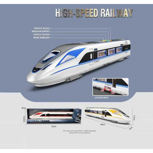 Потяг HT 9903 W (48) 3 види, довжина 48 см, двері відчиняються, інерція, озвучування англійською мовою, звуки, пісні, на батарейках, підсвічування, в коробці, ВИДАЄТЬСЯ МІКС