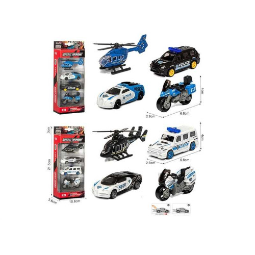 Набір спецтехніки 813 (80/4) 2 види, 4 фігурки, металопластик, масштаб 1:64, гелікоптер, мотоцикл, в коробці