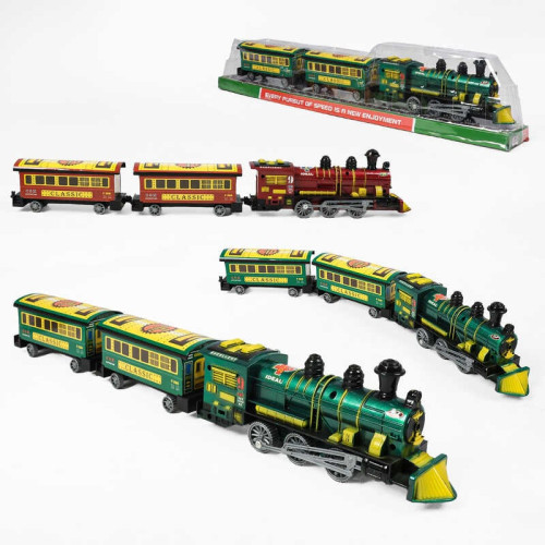 Потяг 538-2 X Штрих=71942 (60/2) 2 кольори, довжина 55 см, інерція, 1 локомотив, 2 вагони, пластикові колеса, в слюді