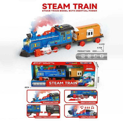 Потяг JP 588-89 C (24) розмір 42х7,5х11,5 см, звуки, мелодії, підсвічування, парогенерація, інерція, локомотив і вагон, в коробці