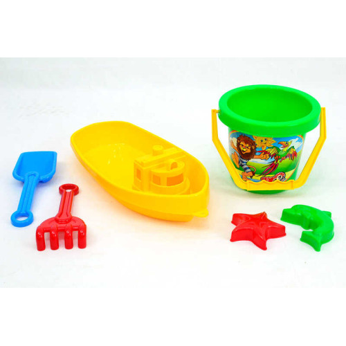 гр Пісочка "Кораблик" (12) З 2889 "Technok Toys" відерце, граблі, лопатка, 2 пасочки, фігурка, 40см, в сітці